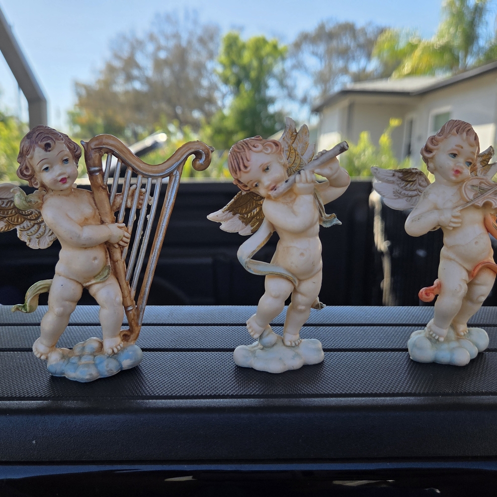 Vintage Musician Cherub Figurine Set Of 3 Depose Italy Style